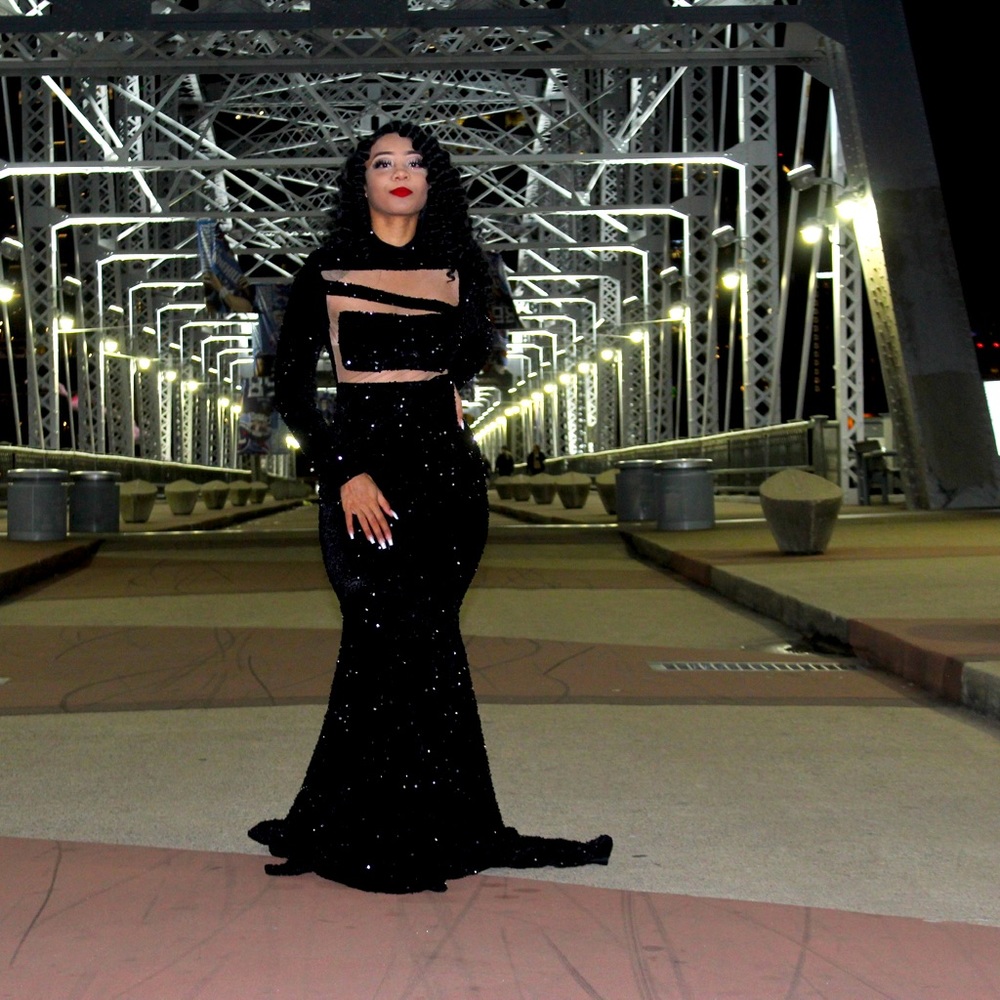 Black sequined ball gown